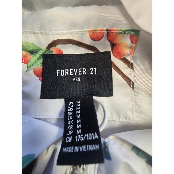 Forever 21 Men’s Windbreaker Jacket Med Multi White Birds of Paradise Print - Picture 2 of 15